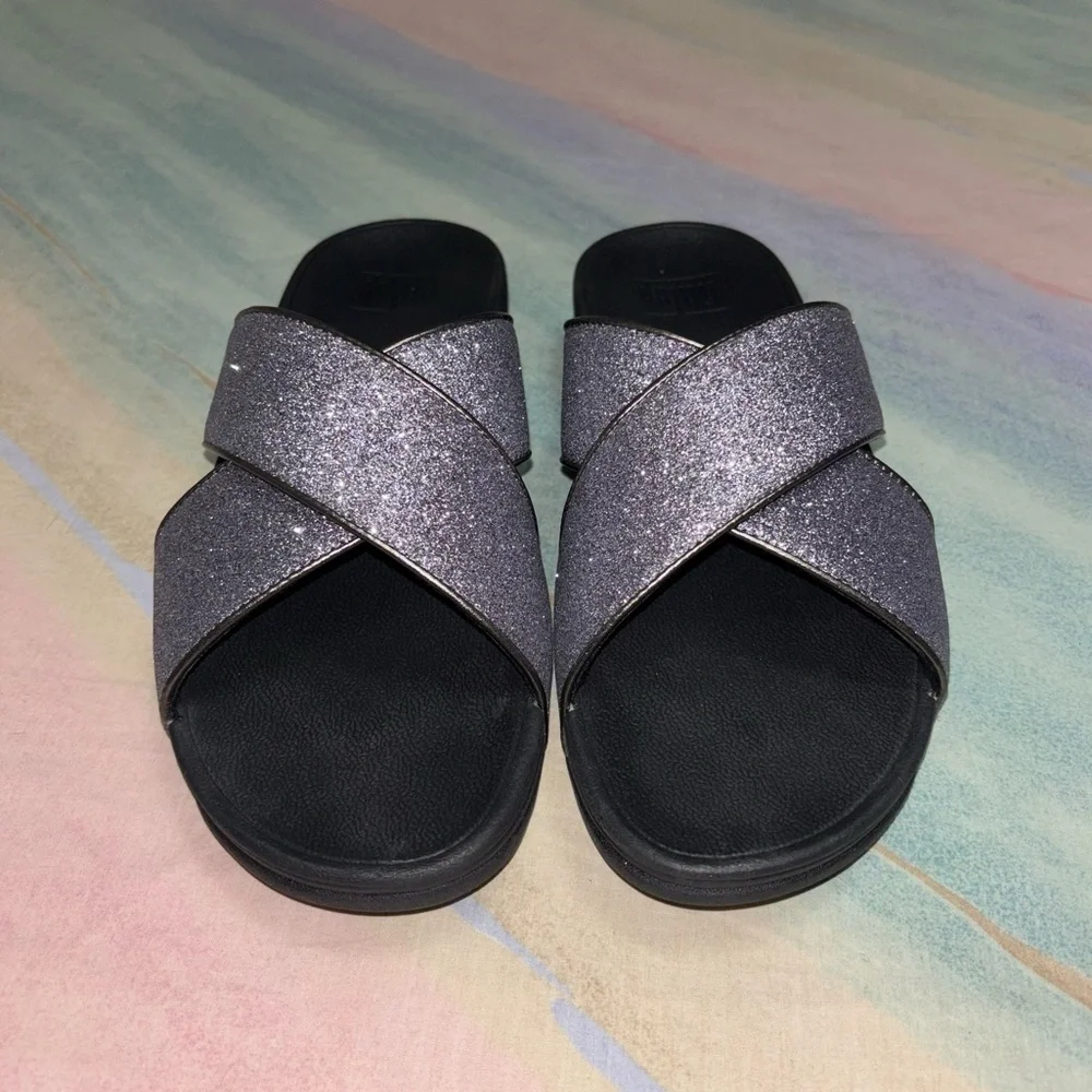 FitFlop Lulu Glitterdust Wedge Sandals size 9